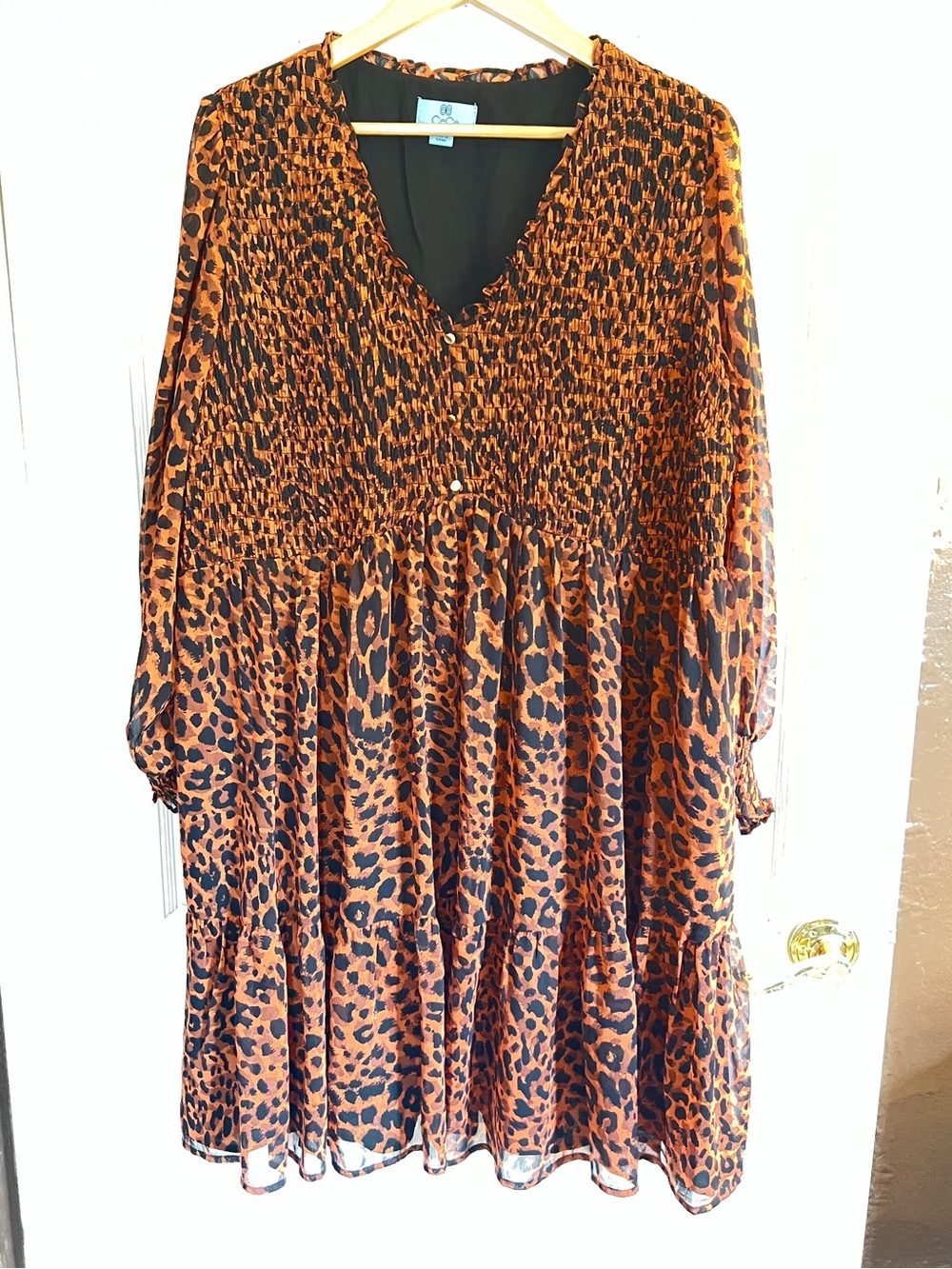 CeCe Orange and Black Leopard Print Long Sleeve Dress
